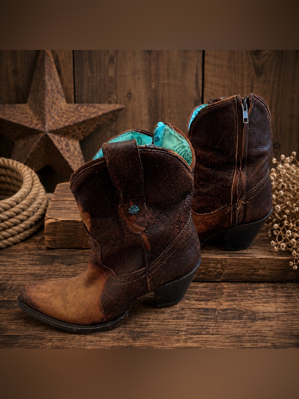 CORRAL Hair-On-Hide Lamb Leather Western Booties Size 8 Brown